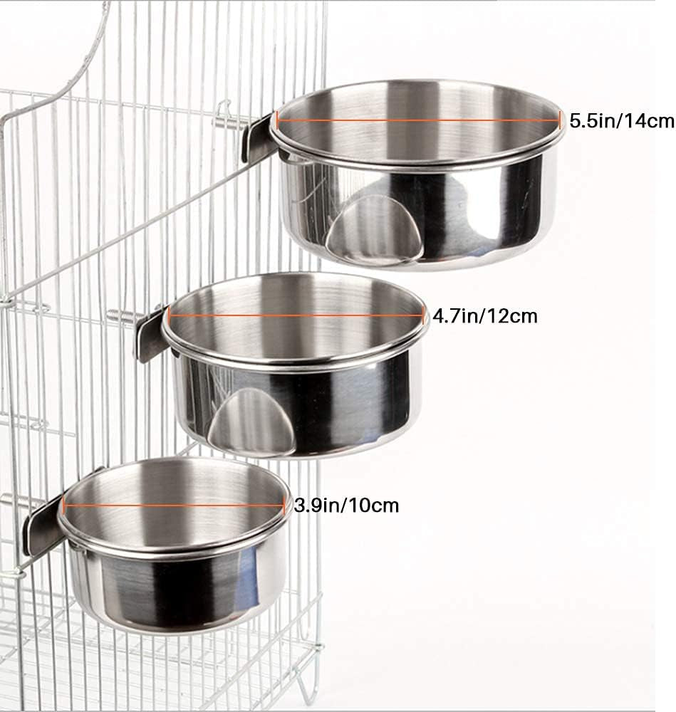 Stainless Steel Clamp-On Bird Feeding Bowl Set – Multi-Size Food & Water Dish Kit for Parrots