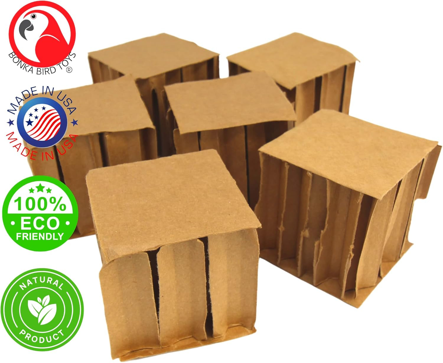 Cardboard Chew Cubes for Birds – 3" Square Foot Toys for DIY Bird Toy Making & Cage Enrichment (6 Pack)