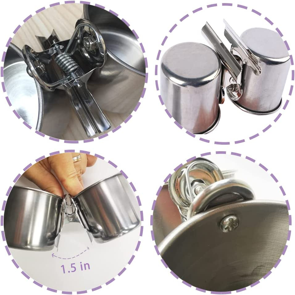 Stainless Steel Clamp-On Bird Feeding Cups – Travel & Cage Food & Water Dish Set