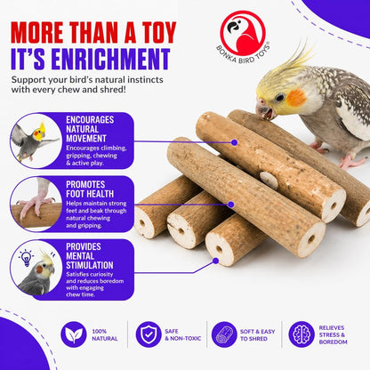 Natural Sola Bark Bird Chew Sticks – 6 Pack Soft Wood Foot Toys & DIY Bird Toy Making Material for Parrots, Cockatiels & Small Birds