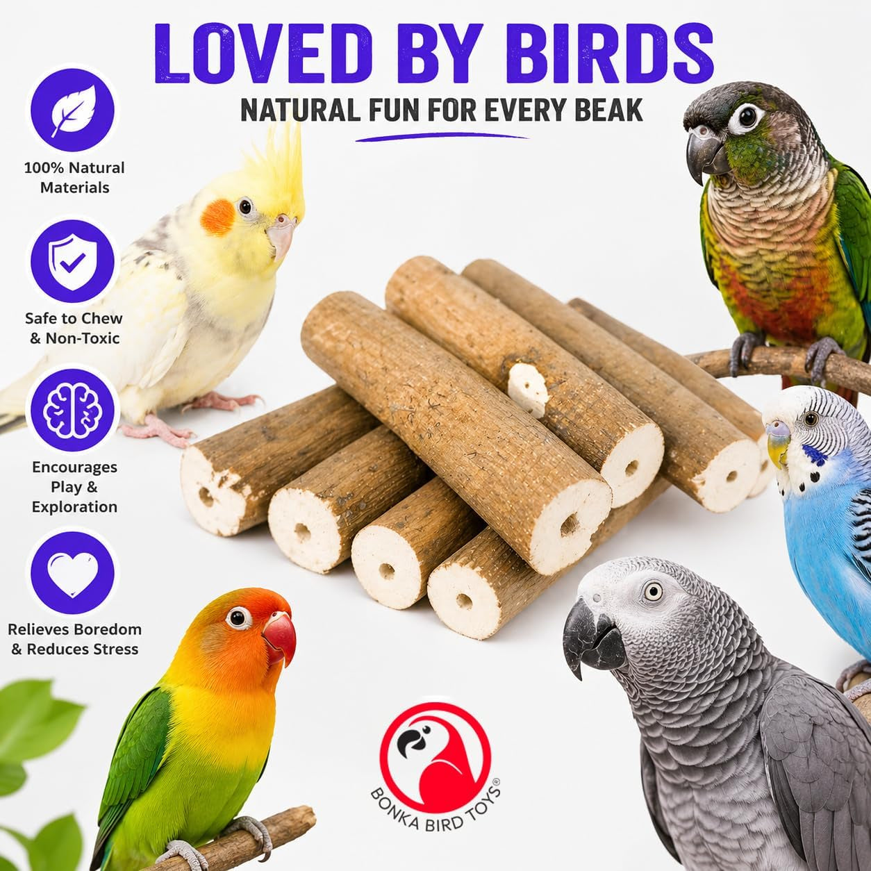 Natural Sola Bark Bird Chew Sticks – 6 Pack Soft Wood Foot Toys & DIY Bird Toy Making Material for Parrots, Cockatiels & Small Birds