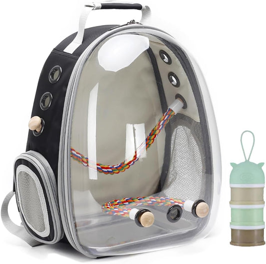 Astronaut Space Capsule Bird Carrier Backpack – Transparent Travel Cage for Small to Medium Birds