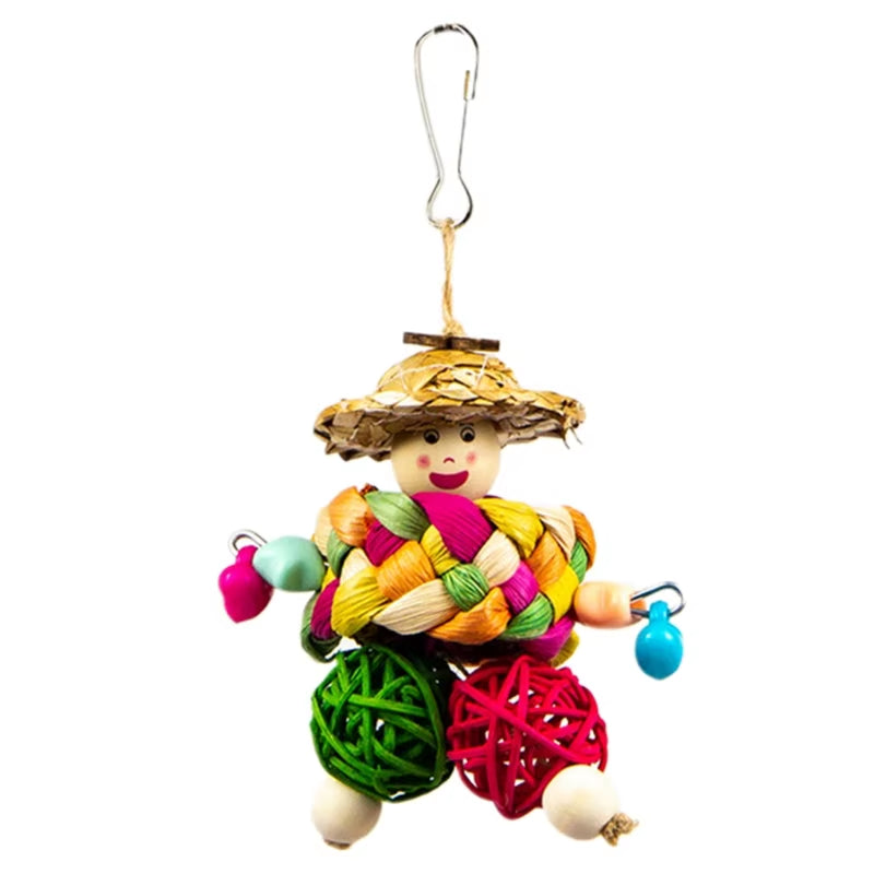Colorful Bird Chew Toy – Natural Rattan and Paper Enrichment Toy for Budgies, Cockatiels & Conures
