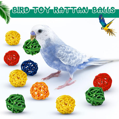 Bird Enrichment Toy Bundle – 200 PCS Natural Finger Traps, Rattan Balls & Vine Rings for Cage Play & Chewing