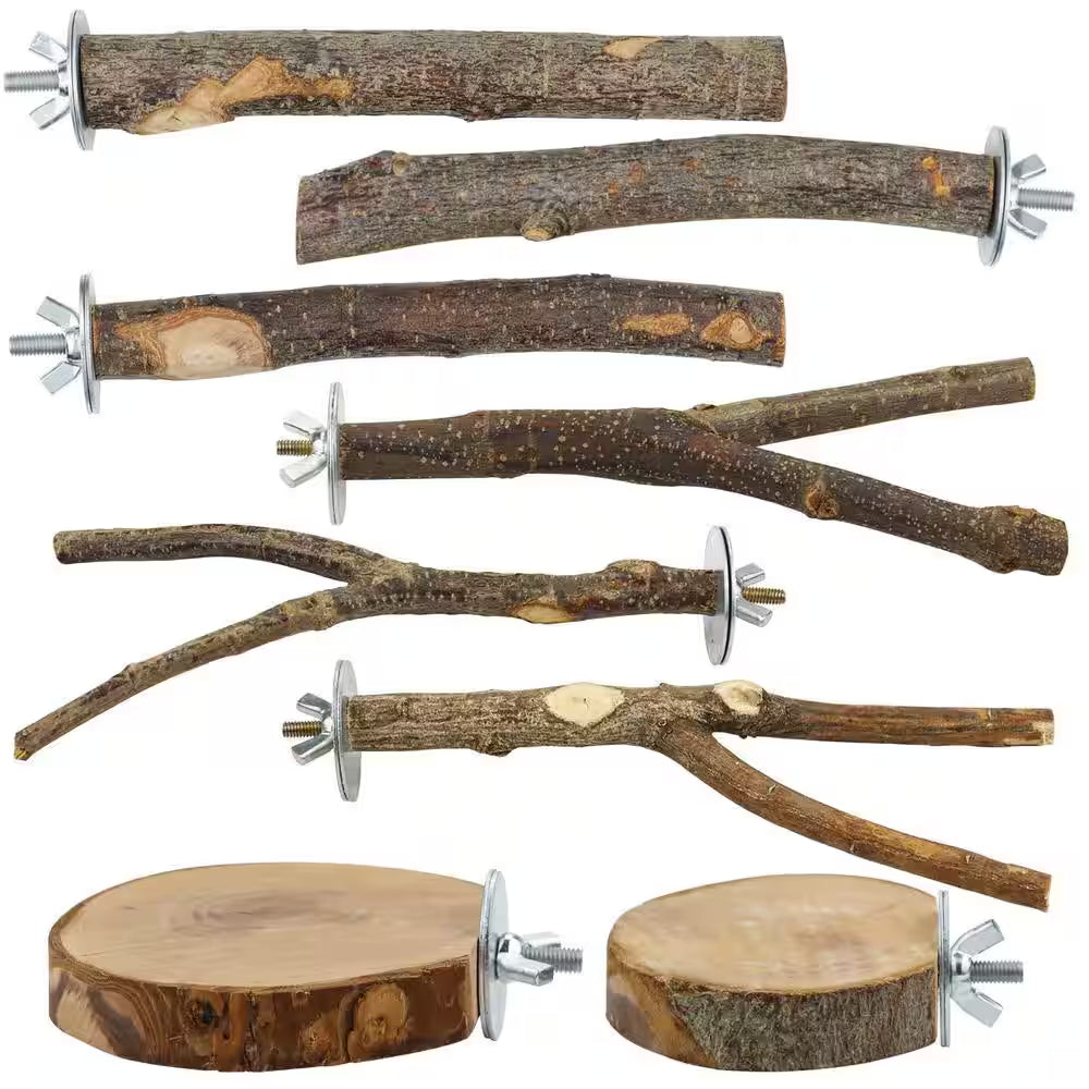 8-Pack Natural Wood Bird Perch - Perch Variety Pack. Includes Platform, Branched Perch, and Single Perch.
