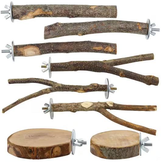 8-Pack Natural Wood Bird Perch - Perch Variety Pack. Includes Platform, Branched Perch, and Single Perch.