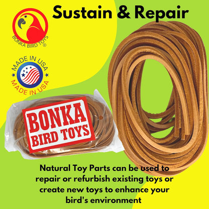Natural Leather Bird Toy Strips – 6 Pack 48” DIY Toy Making & Cage Enrichment Material for Parrots & Companion Birds