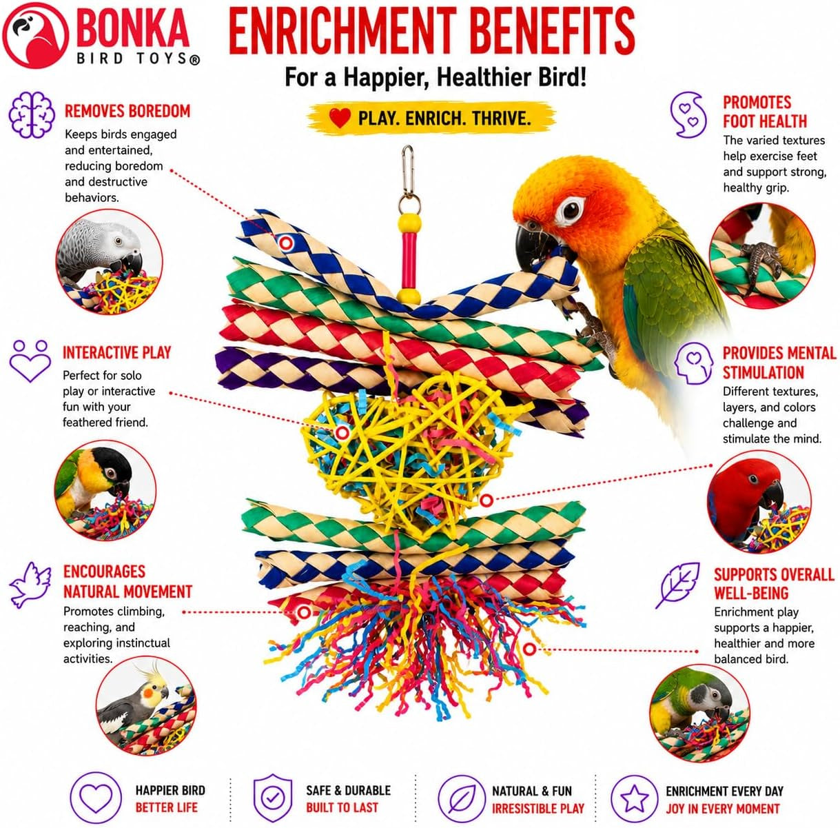 Heart Shaped, Interactive Foraging Bird Toy – Multi-Texture Shredding & Enrichment Toy for Parrots