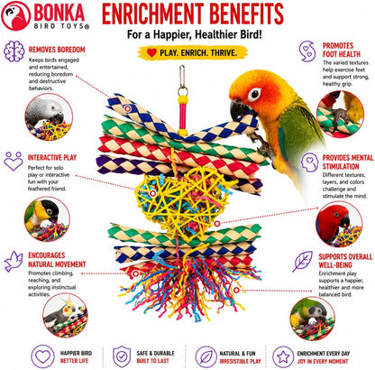 Heart Shaped, Interactive Foraging Bird Toy – Multi-Texture Shredding & Enrichment Toy for Parrots