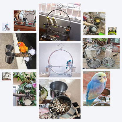Stainless Steel Clamp-On Bird Feeding Cups – Travel & Cage Food & Water Dish Set