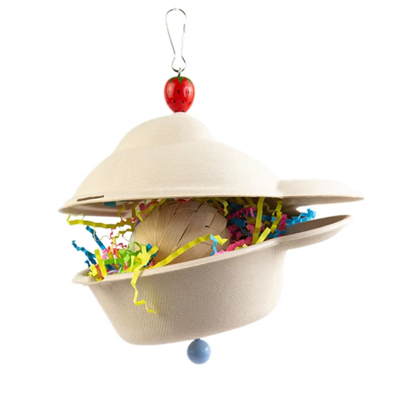 Colorful Bird Chew Toy – Natural Rattan and Paper Enrichment Toy for Budgies, Cockatiels & Conures