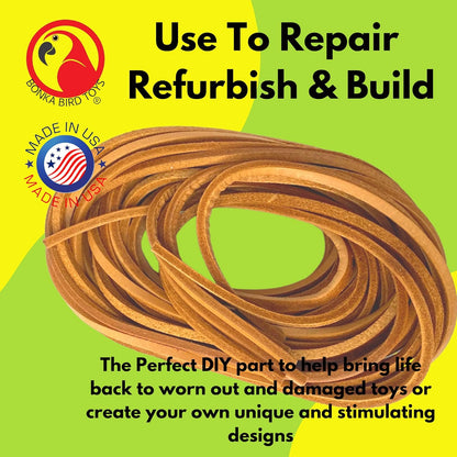 Natural Leather Bird Toy Strips – 6 Pack 48” DIY Toy Making & Cage Enrichment Material for Parrots & Companion Birds