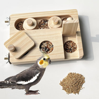 Wooden Bird Foraging Puzzle Toy - Perfect fo  Parakeet, Cockatiel, Sun Conures - Interactive Mental Enrichment Toy