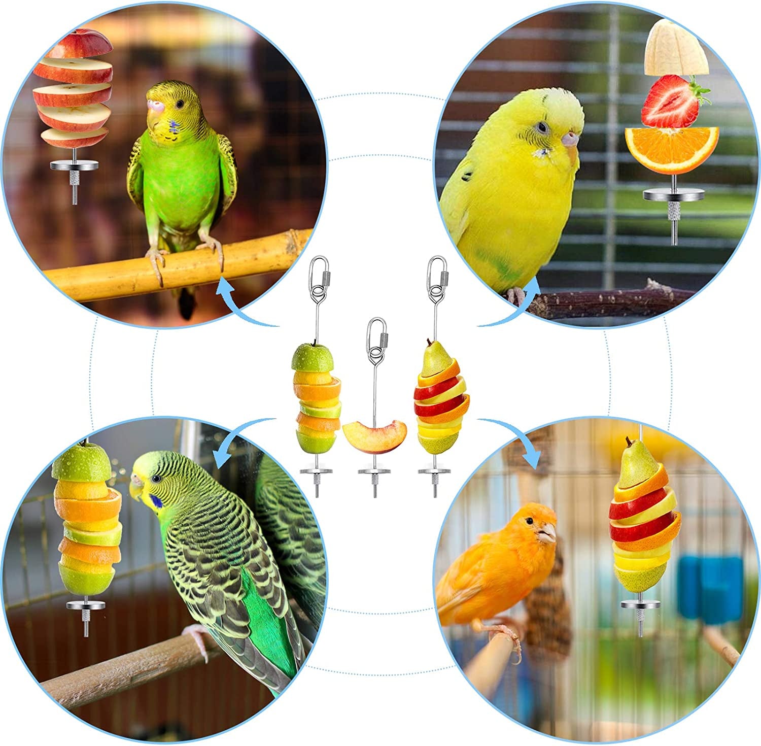 Stainless Steel Bird Fruit Skewer – Foraging Feeder & DIY Toy Base for Parrots