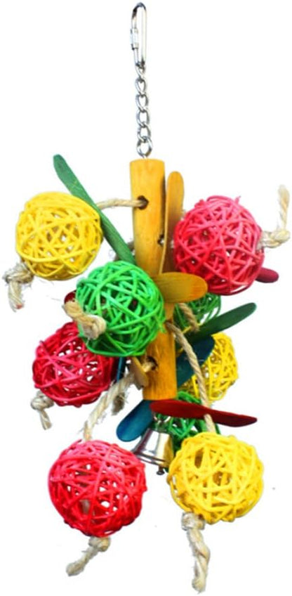 Rattan Ball and String Hanging Bird Toy - For Medium to Large Birds