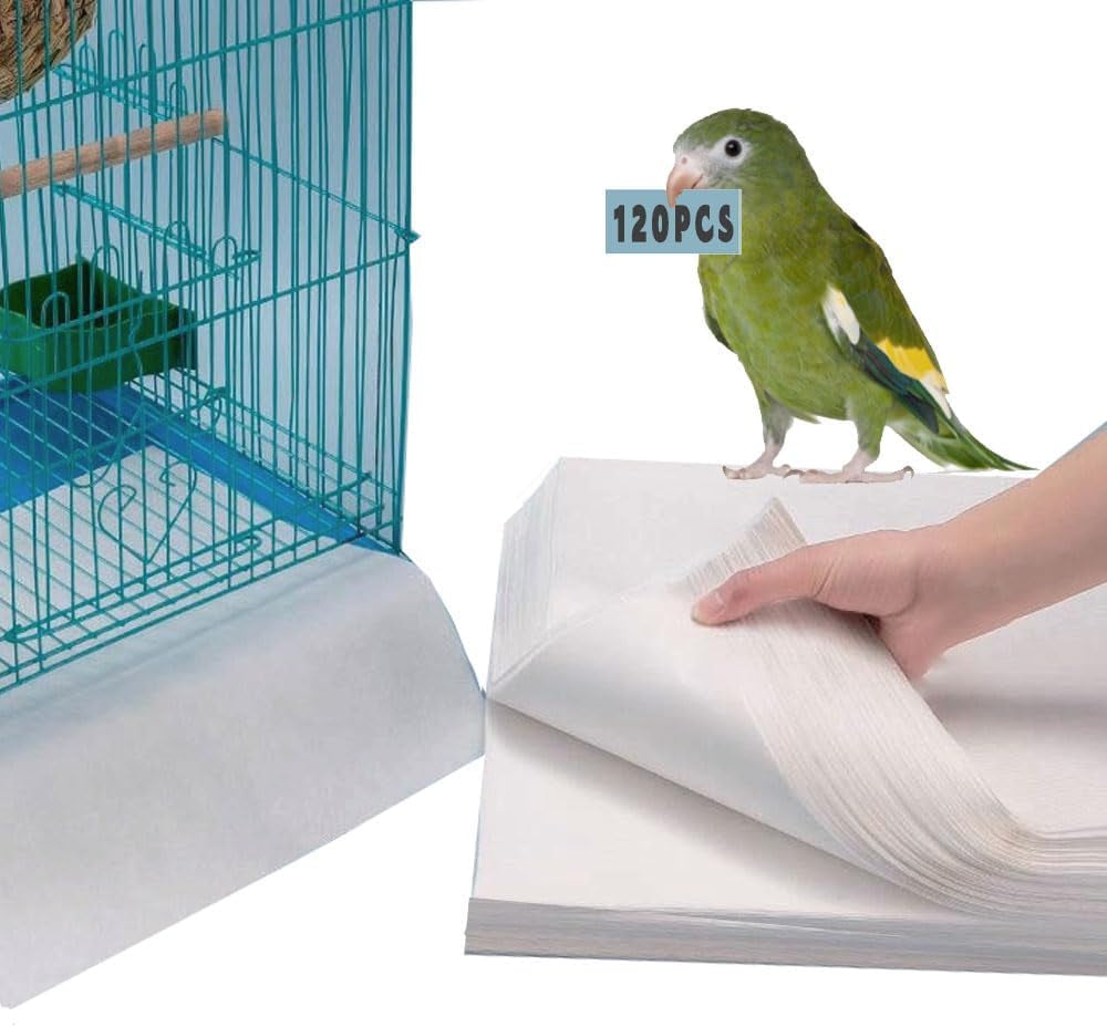 Bird Cage Liner Paper Sheets – Absorbent Pre-Cut Cage Tray Liners (120 Pack)