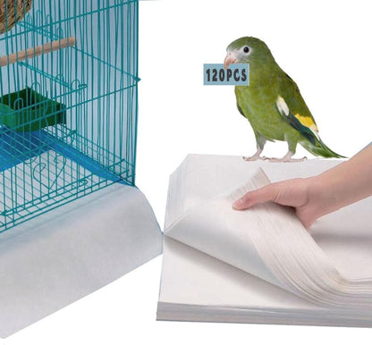 Bird Cage Liner Paper Sheets – Absorbent Pre-Cut Cage Tray Liners (120 Pack)