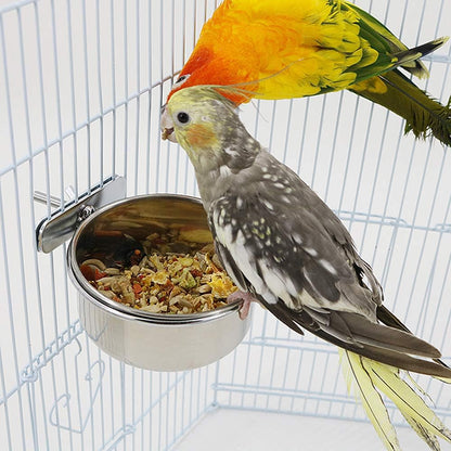 Stainless Steel Clamp-On Bird Feeding Bowl Set – Multi-Size Food & Water Dish Kit for Parrots