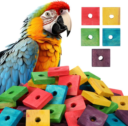 Colorful Wooden Bird Chew Blocks – 80 Pack Natural Foot Toys & DIY Bird Toy Making Parts for Parrots, Cockatiels & Small Birds