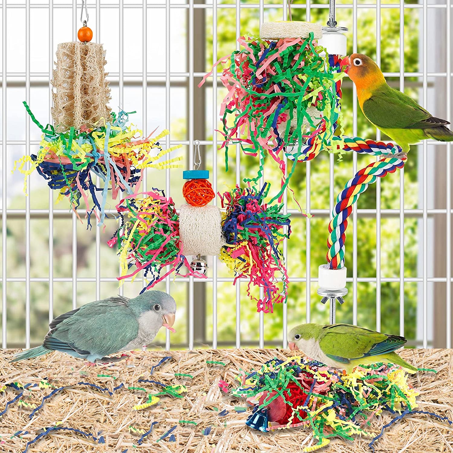 Bird Shredder & Foraging Cage Toy Set – Natural Chewing, Climbing & Enrichment, 4 Pack