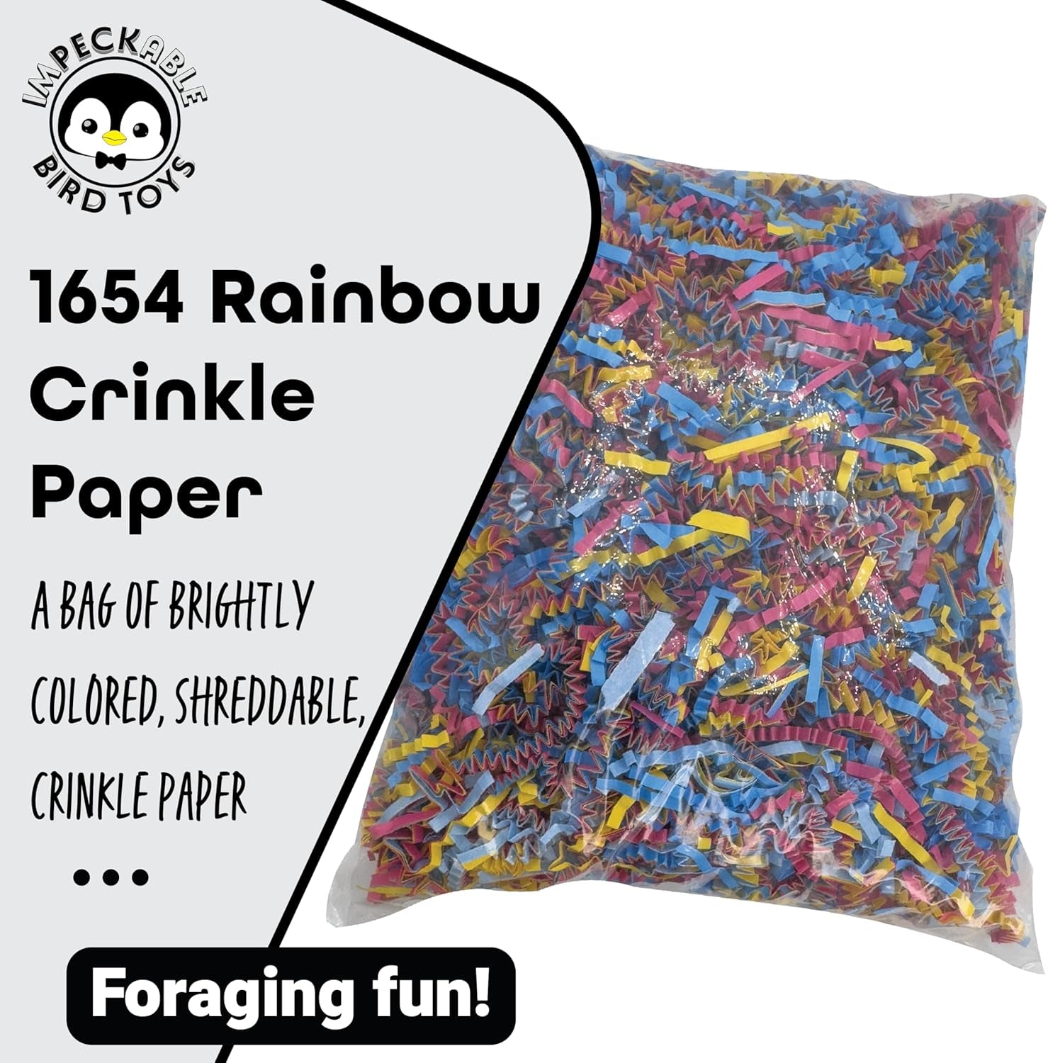 Rainbow Crinkle Paper Shred for Birds – Safe DIY Bird Toy Filler, Foraging Box Stuffing & Nesting Material