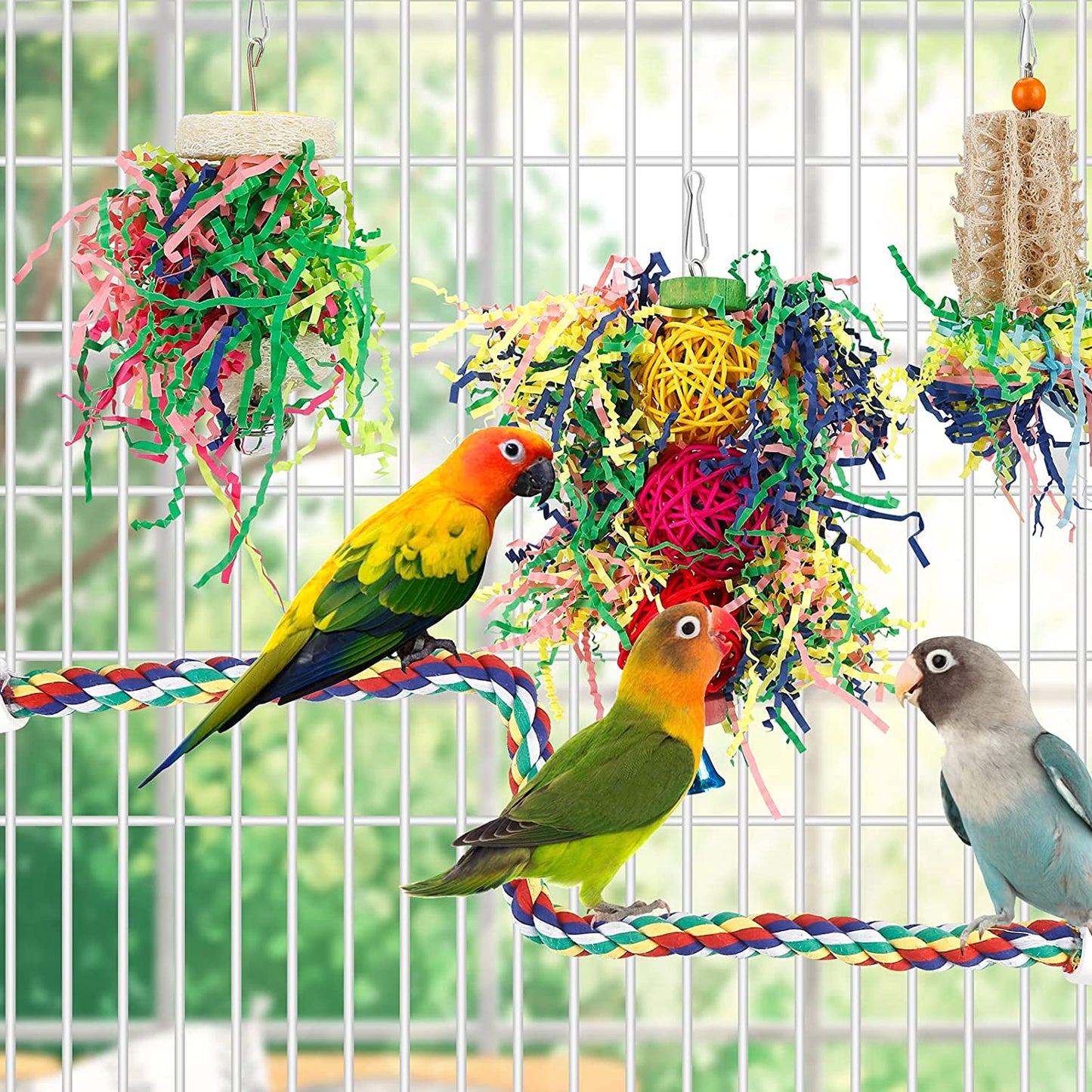 Bird Shredder & Foraging Cage Toy Set – Natural Chewing, Climbing & Enrichment, 4 Pack