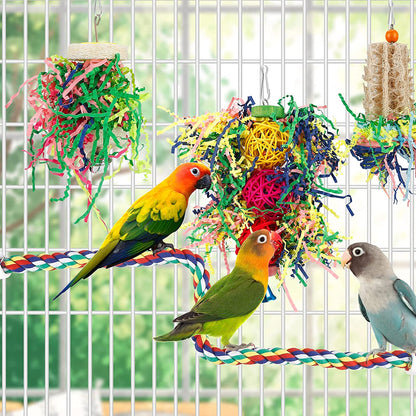Bird Shredder & Foraging Cage Toy Set – Natural Chewing, Climbing & Enrichment, 4 Pack