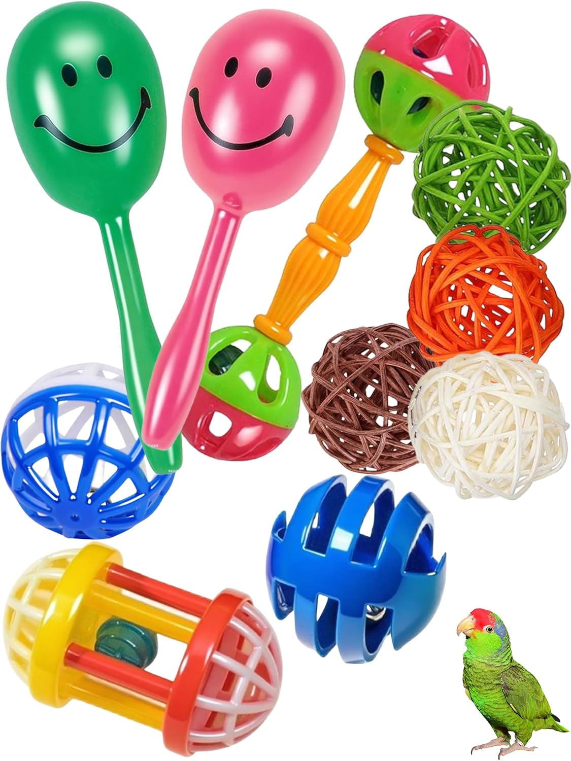Interactive Rattan & Bell Bird Toy Set – Multi-Texture Play, Foraging & DIY Enrichment for Parrots