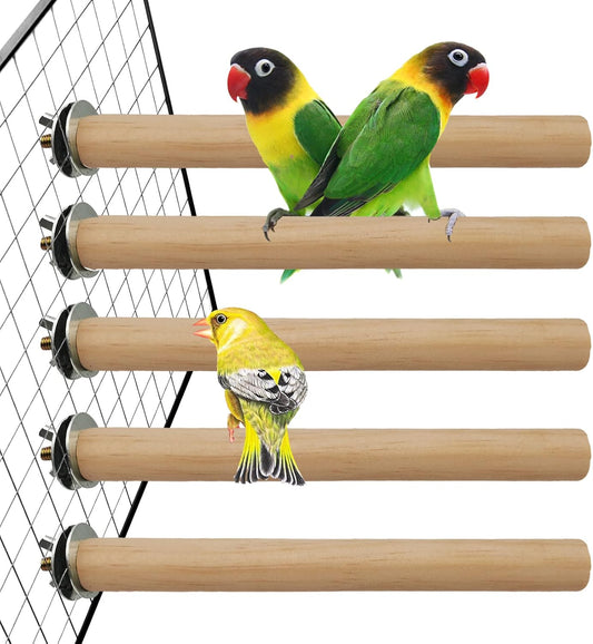 Natural Wood Bird Perch Set - 5 Piece Simple Dowel Perch for Small to Medium Birds,