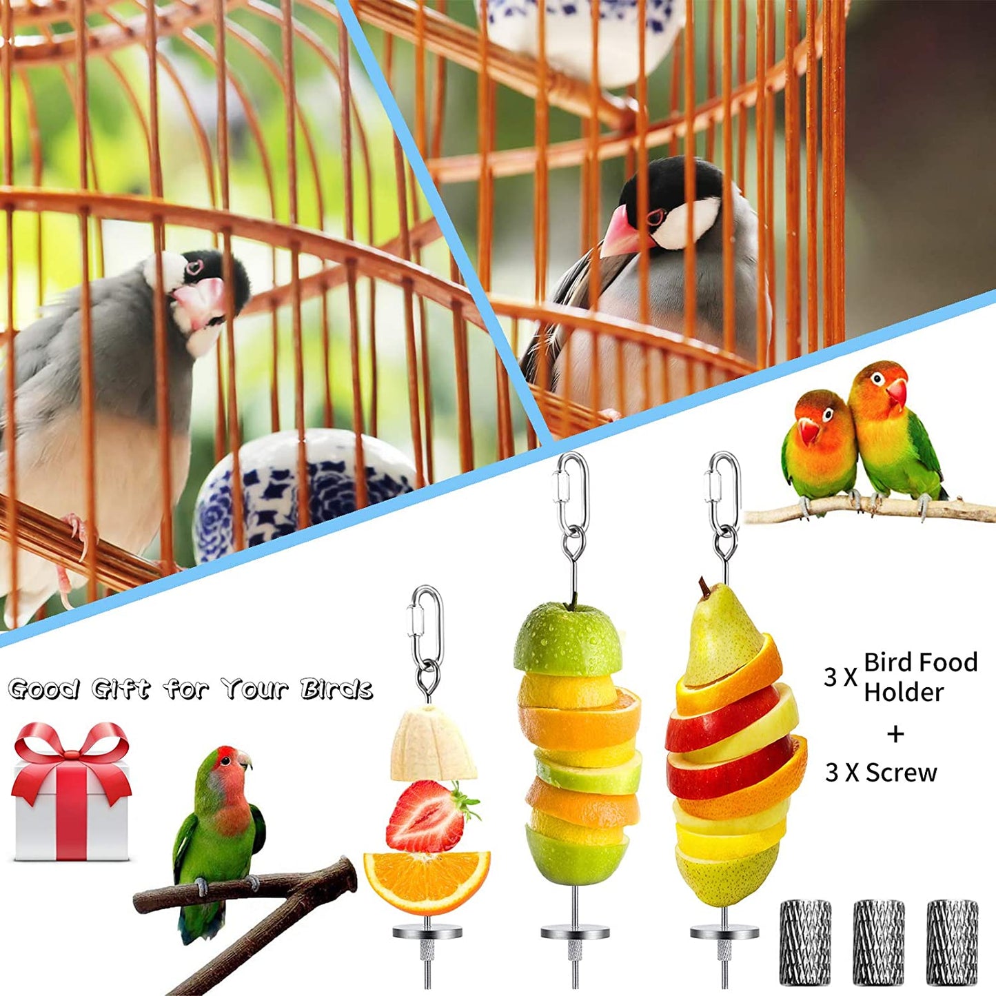 Stainless Steel Bird Fruit Skewer – Foraging Feeder & DIY Toy Base for Parrots