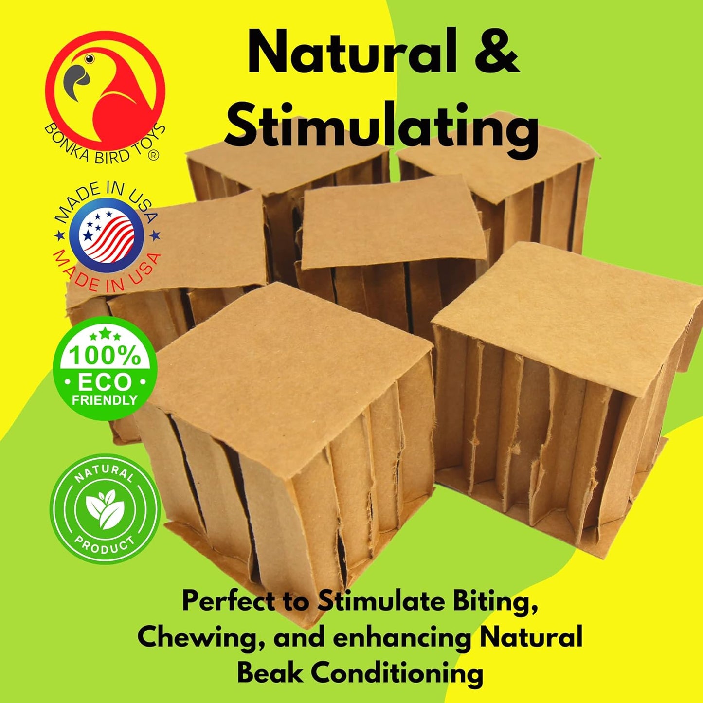 Cardboard Chew Cubes for Birds – 3" Square Foot Toys for DIY Bird Toy Making & Cage Enrichment (6 Pack)