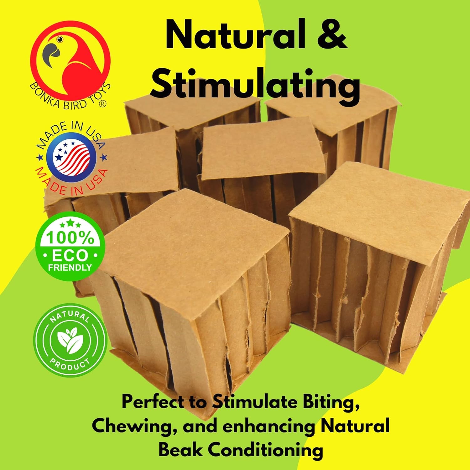Cardboard Chew Cubes for Birds – 3" Square Foot Toys for DIY Bird Toy Making & Cage Enrichment (6 Pack)