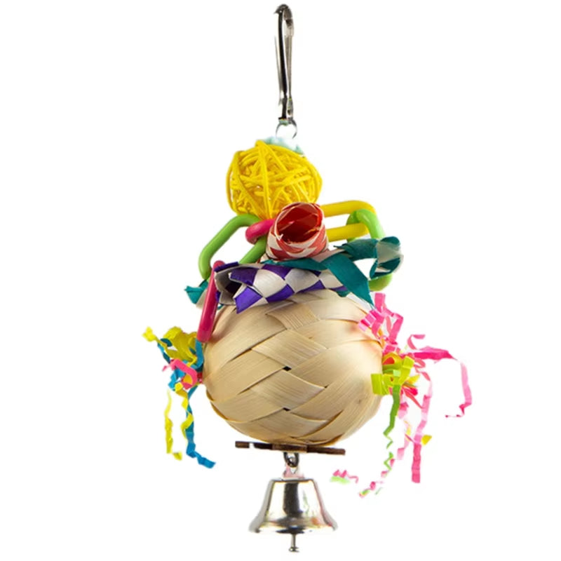 Colorful Bird Chew Toy – Natural Rattan and Paper Enrichment Toy for Budgies, Cockatiels & Conures
