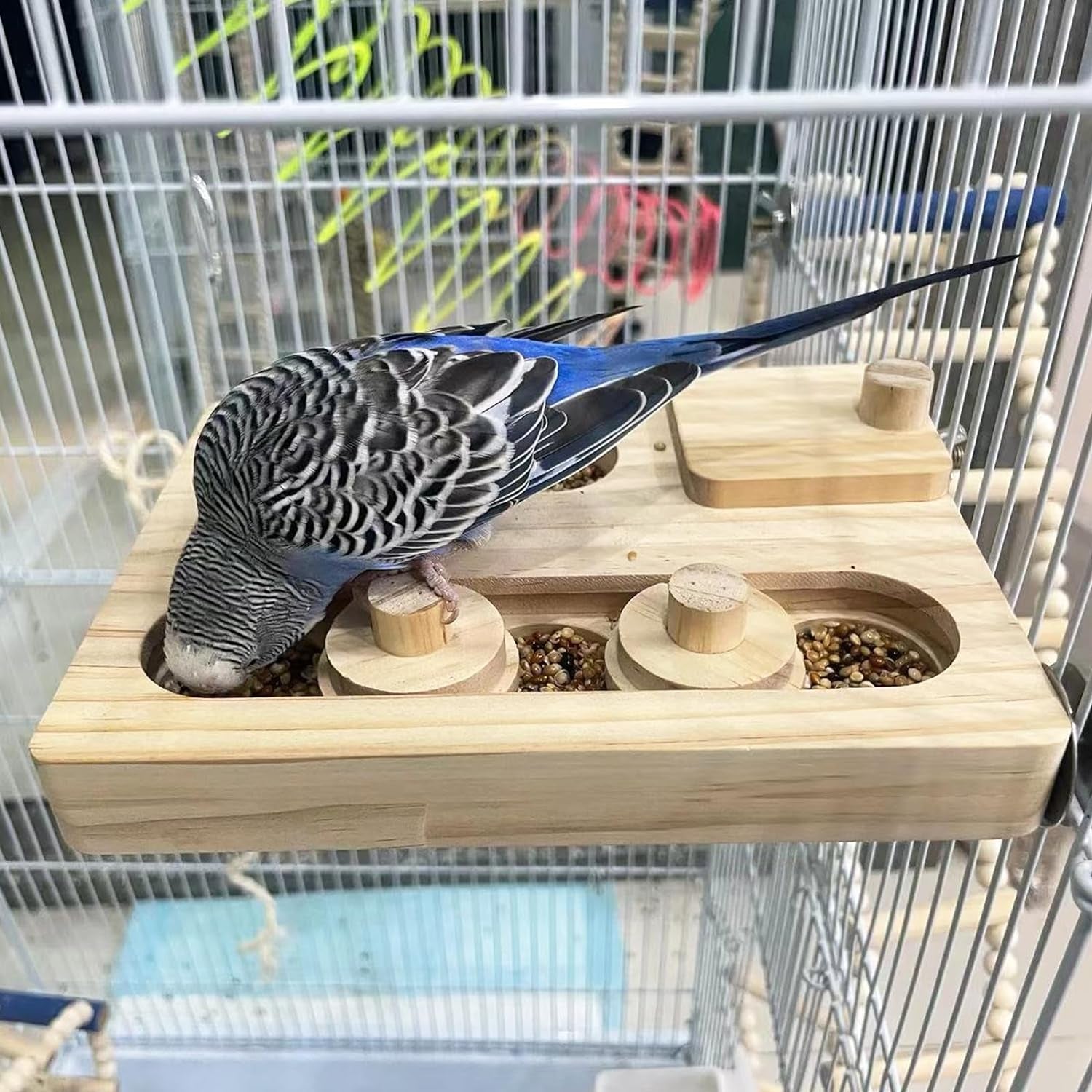 Wooden Bird Foraging Puzzle Toy - Perfect fo  Parakeet, Cockatiel, Sun Conures - Interactive Mental Enrichment Toy