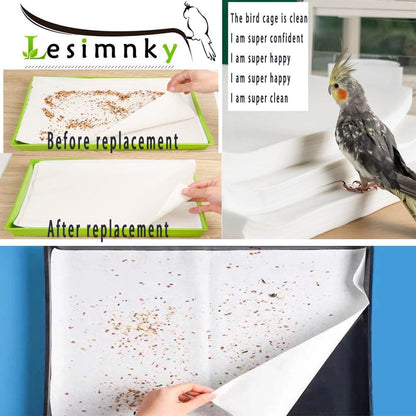 Bird Cage Liner Paper Sheets – Absorbent Pre-Cut Cage Tray Liners (120 Pack)