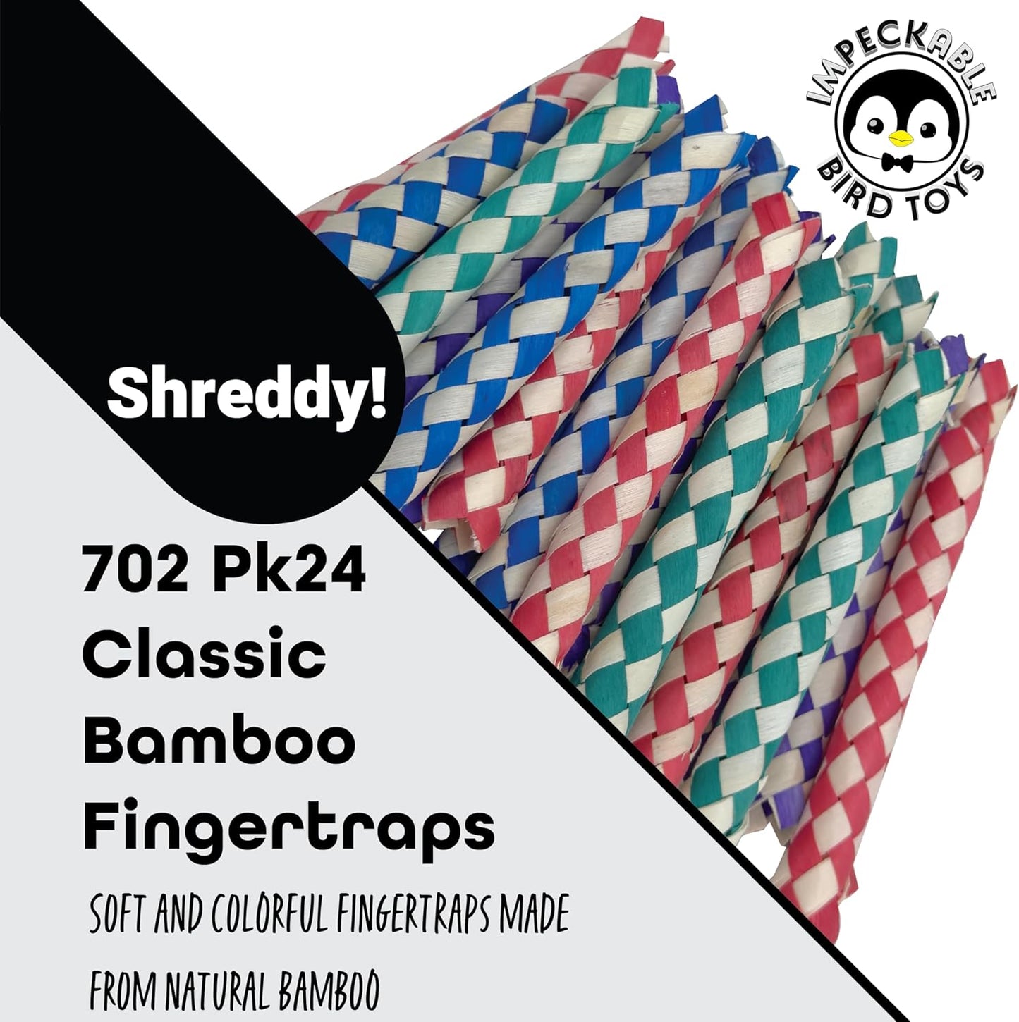 Bamboo Finger Trap Bird Toys (24 Pack) – Safe Chew & Foraging Foot Toys for Parrots, Budgies, Conures & DIY Bird Toy Parts