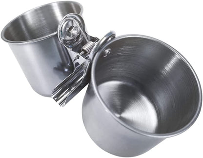 Stainless Steel Clamp-On Bird Feeding Cups – Travel & Cage Food & Water Dish Set