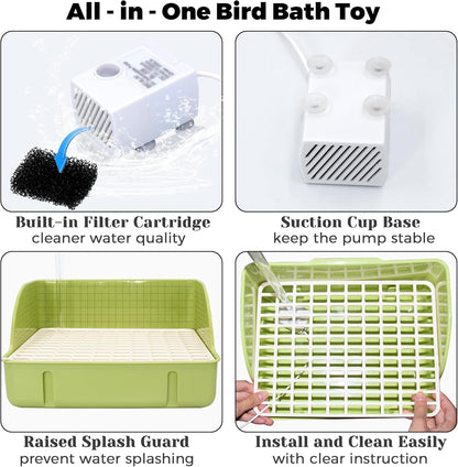Automatic Bird Bath Fountain – Circulating Water Bath & Drinking Station for Parakeets, Cockatiels, Conures & Parrots