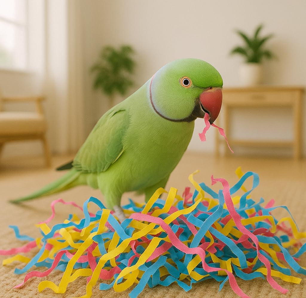 Rainbow Crinkle Paper Shred for Birds – Safe DIY Bird Toy Filler, Foraging Box Stuffing & Nesting Material