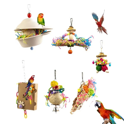 Colorful Bird Chew Toy – Natural Rattan and Paper Enrichment Toy for Budgies, Cockatiels & Conures