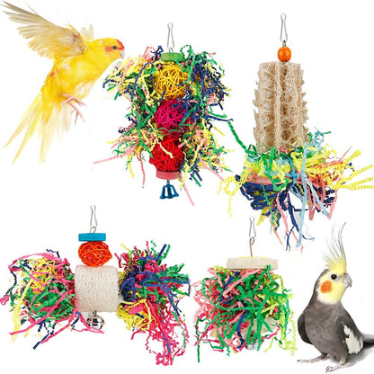 Bird Shredder & Foraging Cage Toy Set – Natural Chewing, Climbing & Enrichment, 4 Pack