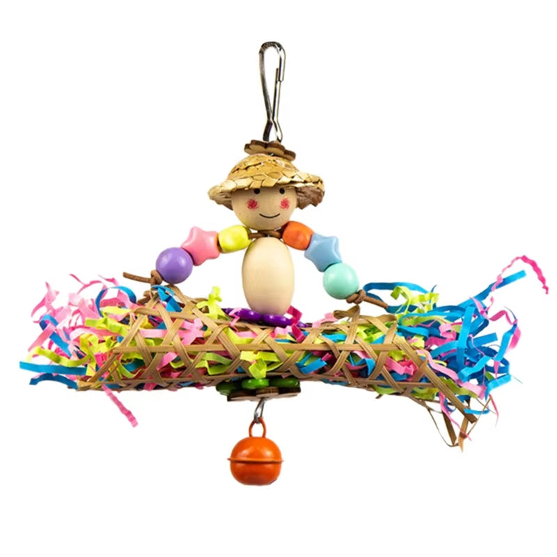 Colorful Bird Chew Toy – Natural Rattan and Paper Enrichment Toy for Budgies, Cockatiels & Conures