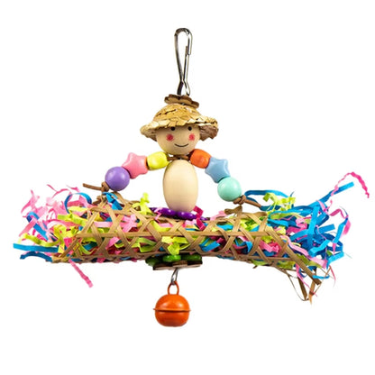 Colorful Bird Chew Toy – Natural Rattan and Paper Enrichment Toy for Budgies, Cockatiels & Conures
