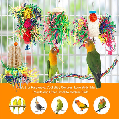 Bird Shredder & Foraging Cage Toy Set – Natural Chewing, Climbing & Enrichment, 4 Pack