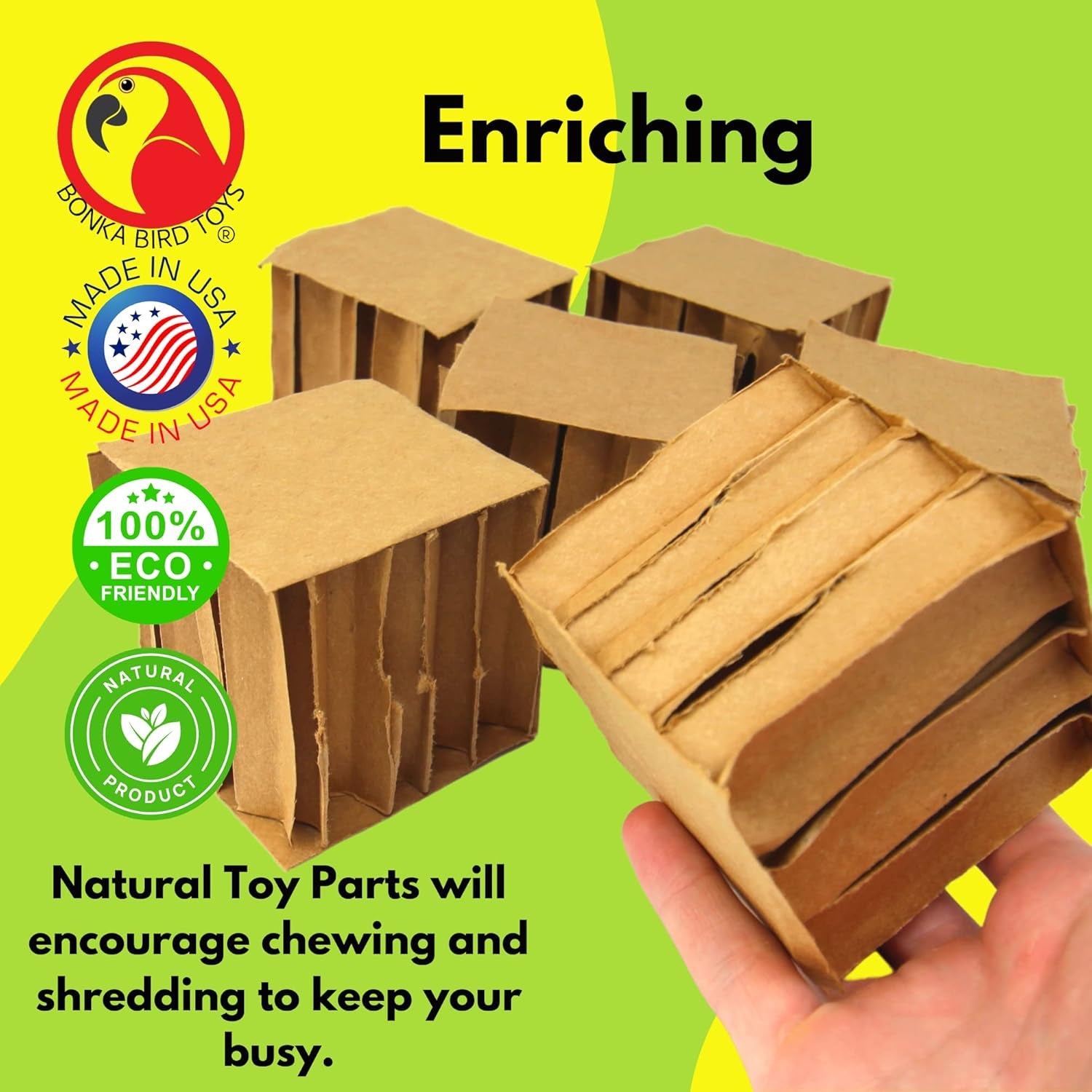 Cardboard Chew Cubes for Birds – 3" Square Foot Toys for DIY Bird Toy Making & Cage Enrichment (6 Pack)