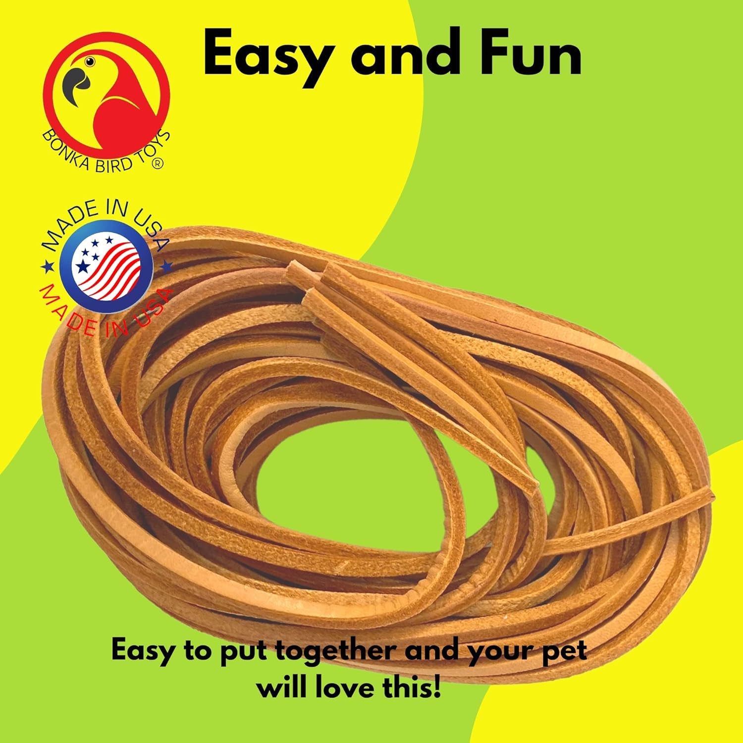 Natural Leather Bird Toy Strips – 6 Pack 48” DIY Toy Making & Cage Enrichment Material for Parrots & Companion Birds