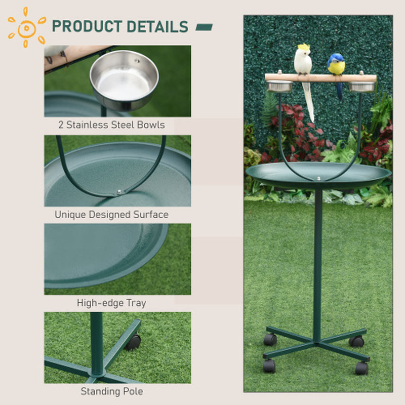 48" Rolling Bird Training Play Stand – Activity Perch & Exercise Playground for Parrots