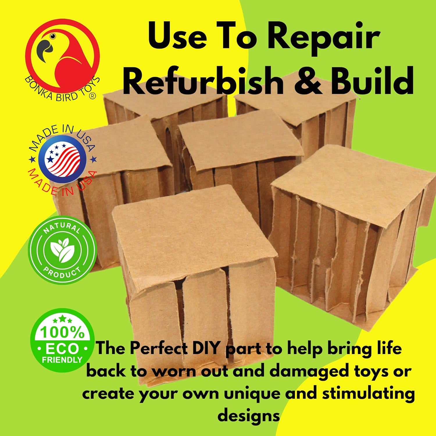 Cardboard Chew Cubes for Birds – 3" Square Foot Toys for DIY Bird Toy Making & Cage Enrichment (6 Pack)