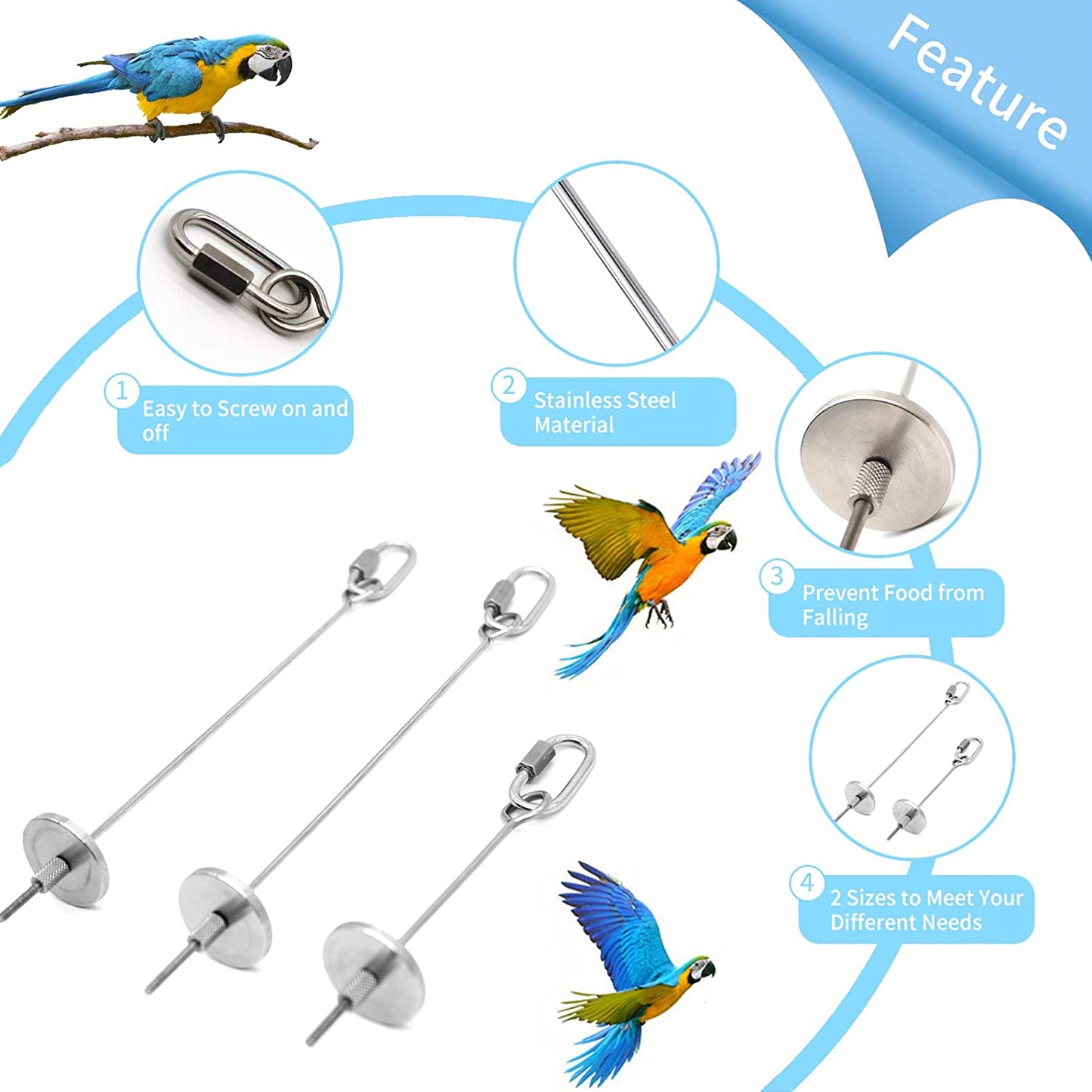 Stainless Steel Bird Fruit Skewer – Foraging Feeder & DIY Toy Base for Parrots