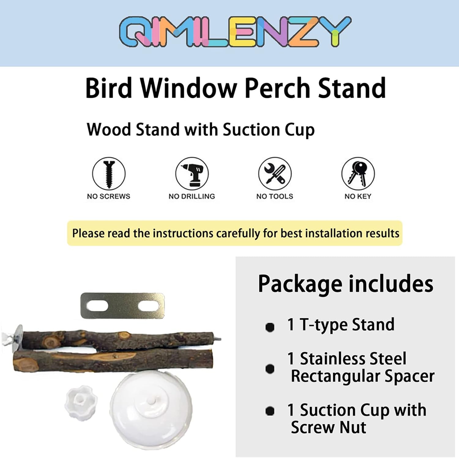 Apple Wood Window Perch – Suction Cup Bird Perch for Indoor Window Viewing